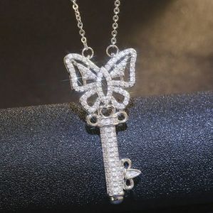 Pretty 925 Silver Butterfly Key CZ Necklace♡